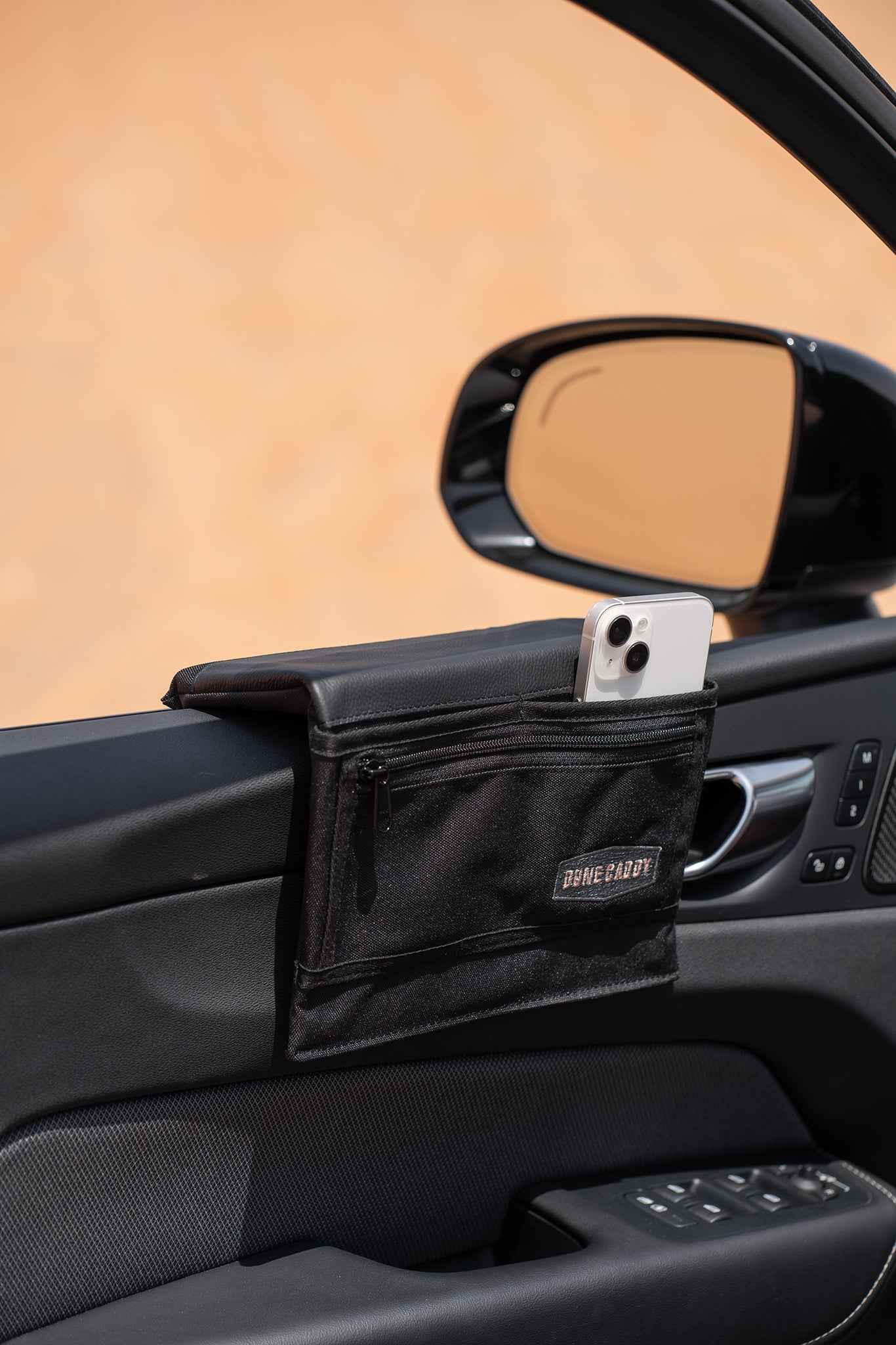 Car Armrest - Black Canvas & Leather