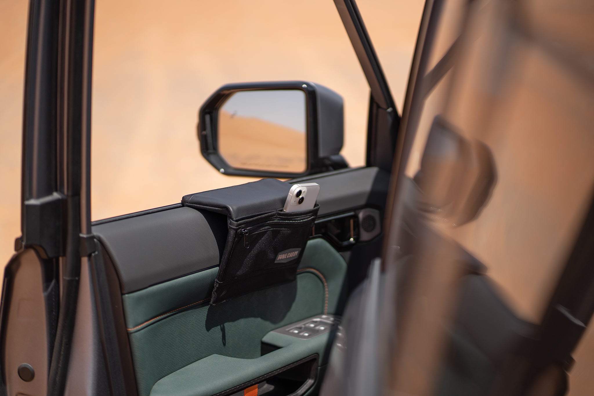 Dune Caddy Leather Car Armrest fitted to car door